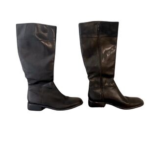 Ann Taylor Chocolate Brown/Black Leather Knee High Riding Boot | Size 7.5